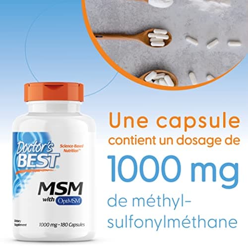 Doctor's Best, MSM avec OptiMSM, 1.000 mg, 180 Capsules, Hautement Dosé, Sans Soja, Sans Gluten, Sans OGM, Soufre Naturel