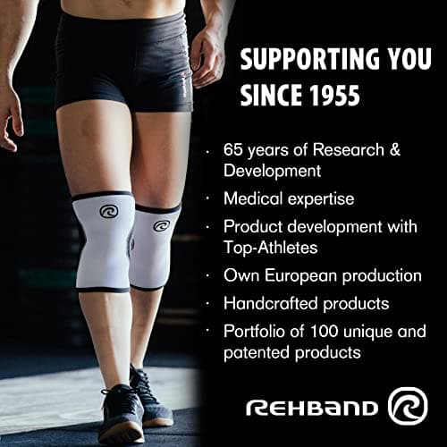 Rehband Genouillère en néoprène de 5 mm pour soutenir les genoux - Stabilise les articulations et les muscles - Idéal pour le sport la musculation, Couleur:Argent/Noir, Taille:S