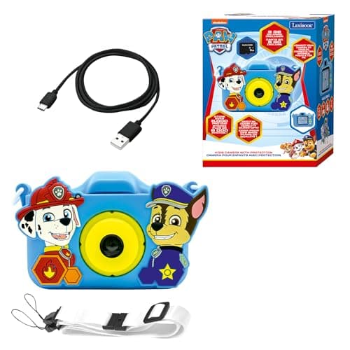 Lexibook, Pat' Patrouille, Appareil 4-en-1 pour Enfant avec Protection, Fonctions, vidéo, MP3 et Jeux, 15 Cadres pour Personnaliser Vos Photos, Carte mémoire de 8 Go Incluse, DJ078PA, Bleu/Jaune