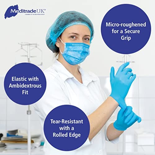 Meditrade 1283L Nitril NextGen Lot de 100 gants d'examen et de protection extensibles en nitrile non stérile Bleu Taille L