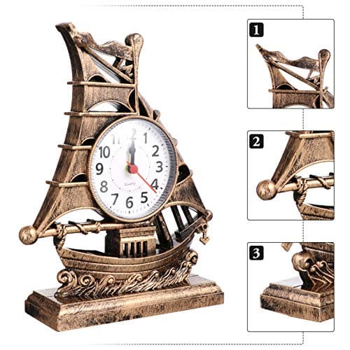 BESPORTBLE Réveil Silencieux Analogique Réveil Voilier en Forme de Réveil De Chevet Horloge de Graduation pour Chambre De Chevet Bureau (D' Or) Horloge De Table Rustique