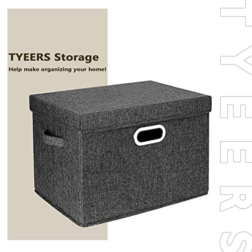 TYEERS Grande Boîte de Rangement avec Couvercle, Tissu, Pliable, Lavable, Rangement Tissu, 44x30x29 cm, Lot de 3, Noir