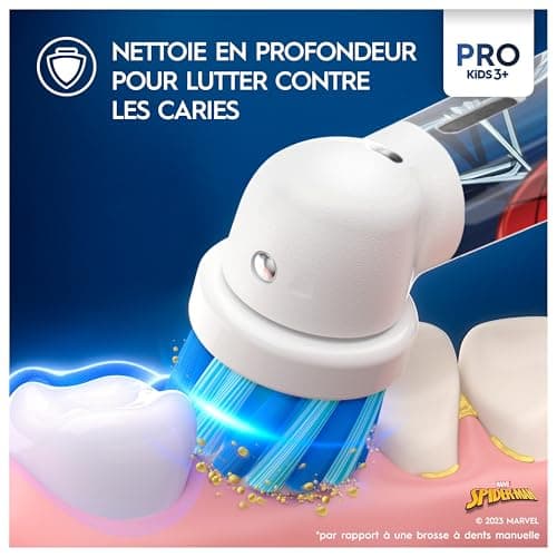 Oral-B Pro Kids Brosse à Dents Électrique Enfant, Spider-Man Marvel, Brossette Ronde Pour Petites Bouches Et Douce Pour Des Gencives Sensibles, 1 Chargeur, 1 Étui De Voyage, 1 Embout, 3 Ans Et Plus