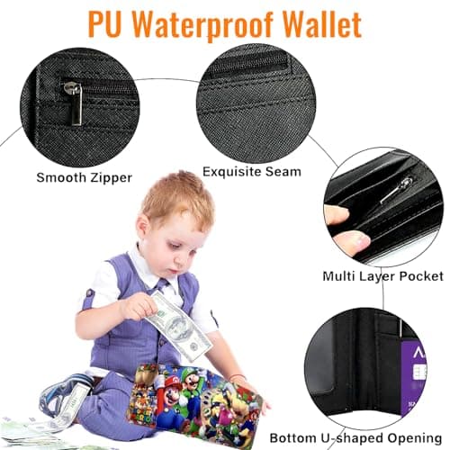 Benaton Portefeuille Enfant, Portefeuille Anime Cartoon PU Cuir, Porte-Monnaie Adolescents Anime Cartoon, Portefeuille Enfant Cartoon, Peut Contenir Une Petite Monnaie, Une Carte d'Identité (Bleu)