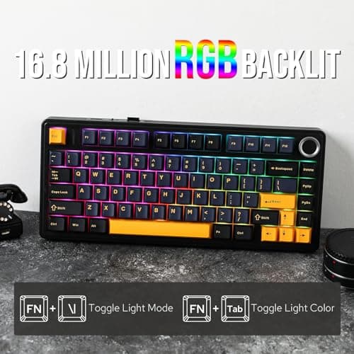 EPOMAKER x Aula F75 Clavier Mécanique Gasket à 75%, sans Fil/Bluetooth/USB-C, avec Cinq Couches de Coussinets, Bouton, RVB, Batterie, NKRO (Black, Reaper Switch)