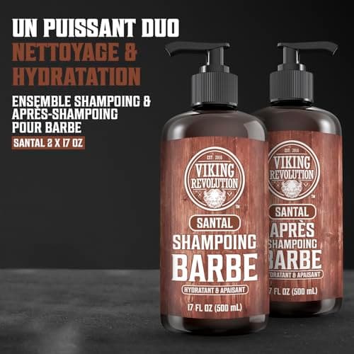 Viking Revolution - Shampoing Barbe Homme & Après Shampoing Barbe Homme - Huile d'Argan & de Jojoba - Adoucit & Renforce - Parfum Bois de Santal - 500 ml x 2