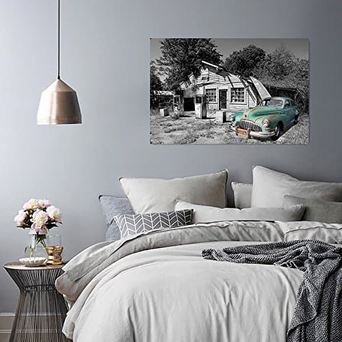 Feeby. Tableau Déco - 1 partie - 70x100 cm, Impression sur Toile Décoration Murale Image Imprimée, VOITURE, CHRYSLER, MOTORISATION, NOIR ET BLANC