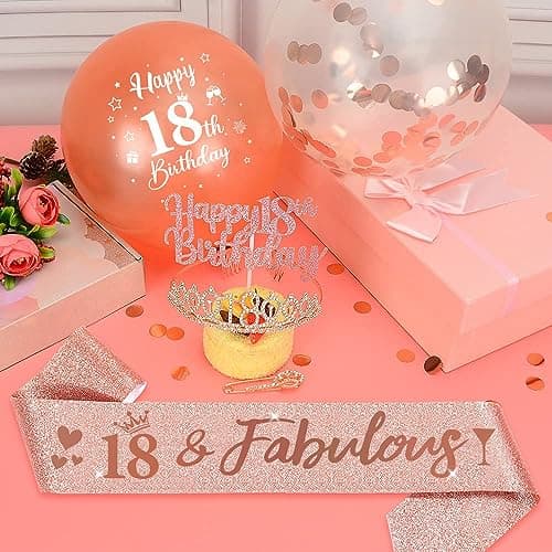 10 Ans Fille, Écharpe Couronne Anniversaire, Ballon Chiffre 10 Or Rose, Bougies, Gâteau Topper Happy Birthday, Cadeau 10e