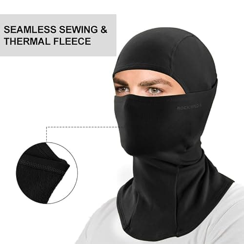 ROCKBROS Cagoule Moto Polaire Balaclava Hiver Tour de Cou Homme Femme Coupe-Vent Respirant Thermique Motif/Filtre Masque pour Vélo Ski Running Snowboard Chaud sous Casque 9 Couleurs-Noir