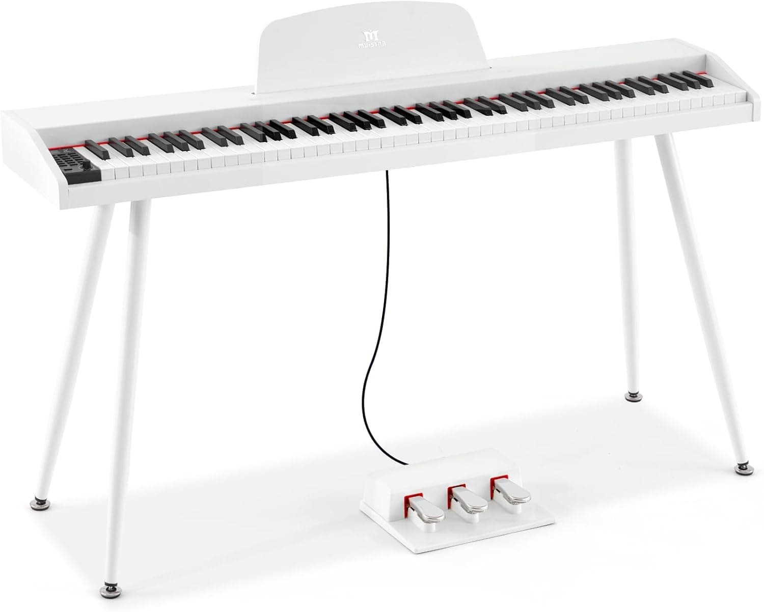 MUSTAR Piano numérique 88 touches pour débutants, clavier piano taille complète avec 3 unités de pédale, piano électrique portable, piano numérique pour la maison avec MIDI-USB et support, blanc