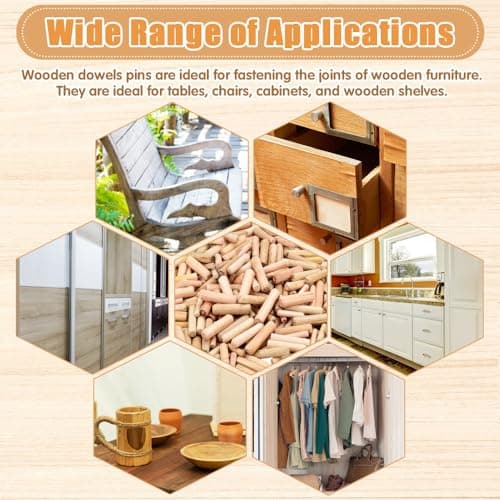 NAROSEBE 600 Pcs Cheville en Bois M6 M8 M10, Tourillons en Bois Rainurés, Cheville Bois Menuiserie, Tourillon Bricolage Conique, Cheville Bois Meuble, pour Table Placard Assemblage DIY Charpentier