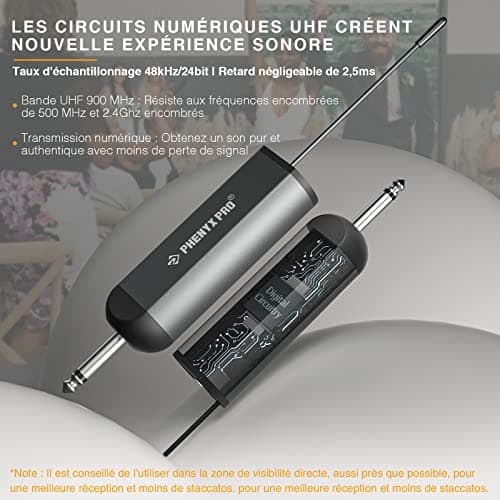 Phenyx Pro Système de Microphone sans Fil numérique Simple,avec 1 Microphone Dynamique à Main,Mini récepteur,5 fréquences UHF,Microphone sans Fil en métal pour Chanteur,karaoké, Mariage(PDP-1)