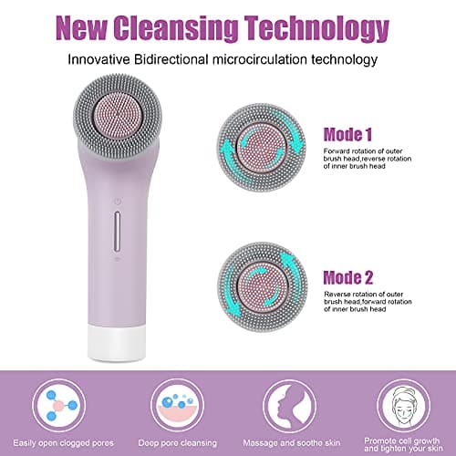 MYCARBON Brosse Nettoyante Visage Electrique IPX7 Etanche Microcirculation Bidirectionnelle Brosse Rotative Visage Rechargeable USB 2500mAh pour Nettoyage en Profondeur/Exfoliation/Massage/Soins Peau