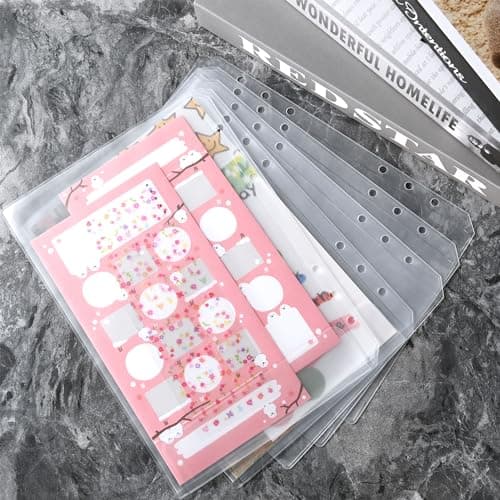 luvtree Pochette d'insertion de classeur transparent en PVC A5, enveloppe d'insertion de planification à 6 trous sans fermeture éclair, enveloppe de budget de trésorerie. 12 pièces