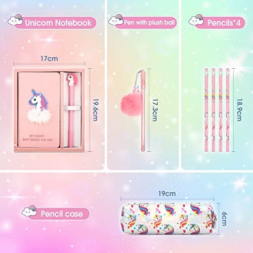 Cooyou Cadeau de Papeterie Licorne pour Fille 6 7 8 9 10 11 12 Ans, Trousse, Stylo, Crayon et Carnet de Licorne, Ensemble de Jouets Licorne pour Filles, Rose