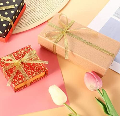 Lot de 5 rouleaux de ruban doré scintillant de 1,0 cm en tissu doré brillant magnifique ruban pour cadeaux, bricolage, décoration de mariage, fête de mariage, Brithday Wrap DIY Artisanat