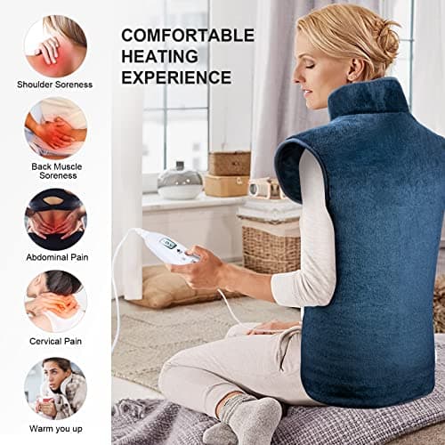 Olycism Coussin Chauffant Electrique 60 x 100 cm Coussin Chauffant Dos avec Arrêt Automatique Chauffage 10 Niveaux de Chauffage Lavable Soulager la Douleur Musculaires pour Dos Nuque Épaules Nuque
