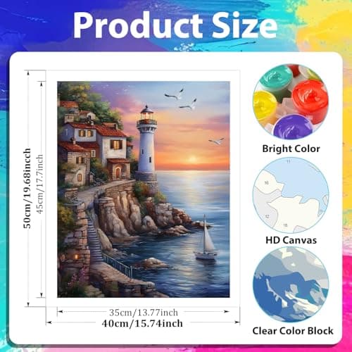 Peinture Numero Adulte Paysage, Phare Peinture par Numero Adulte, Peinture Numero Phare, Kits de Peinture au Numéro pour Décoration Maison et Cadeau 40x50 cm