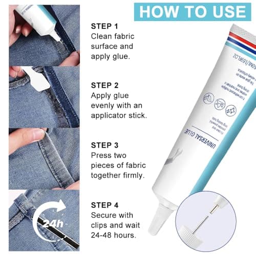 HASAIKA® Colle pour Tissus, Colle à Coudre pour Tissu, Colle Textile Avec embouts de précision pour tissus, vêtements, cuir, strass, patchs, 50 ml