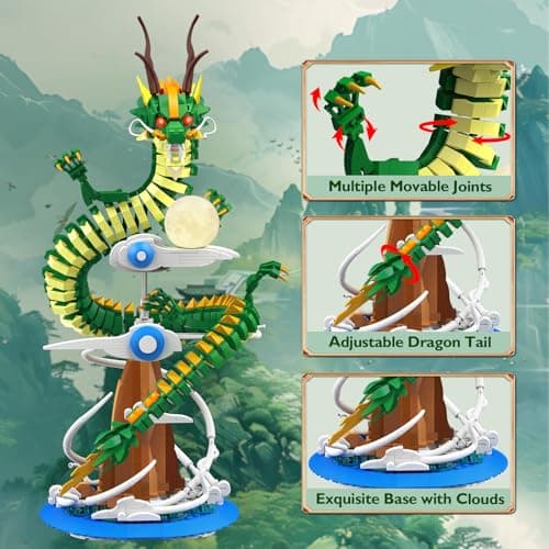 JMBricklayer Ensemble de construction dragon pour adultes, kit de dragon cool avec lumières 70007, collection de modèles ou décoration de bureau à domicile, jouets de construction cadeau pour garçons,