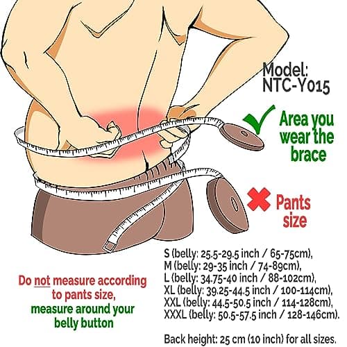 NEOtech Care Ceinture lombaire avec sangles de compression doubles - Support bas du dos EXTRA-LARGE (25CM de haut) - Bande soutien posture (Noire, Taille M)