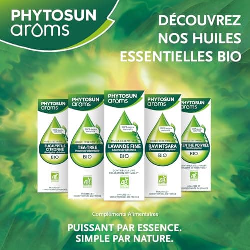 PHYTOSUN AROMS - Huile Essentielle Menthe Poivrée Bio - HEBBD - 100% Pure & Naturelle - 100% Bio - Contribue au Confort Digestif et Intestinal - Analysée & Conditionnée en France - 10 ml