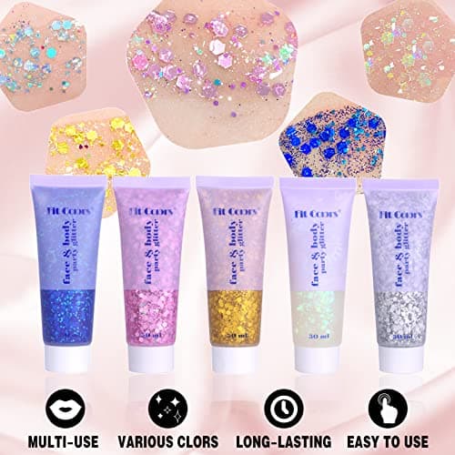 Miioto Gel Paillettes Visage,Paillette Cheveux Visage,Maquillage Paillette Paillettes Corps,Sequins Glitter pour Cosmétique Visage Lèvres Ongles Festival Fête Maquillage Décoration 3 Couleurs (A)