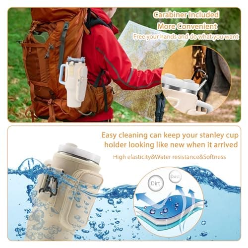Sac Compatible avec Stanley Cup,Accessoire Compatible avec Stanley Cup,Porte-Bouteille d'eau avec Sangle RéGlable 40 Oz 30 Oz Adapté pour la Randonnée,Les Voyages,Le Camping (Blanc Cassé)