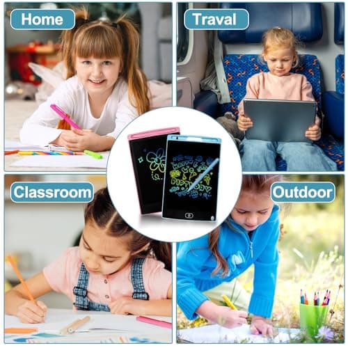 Fousenuk 2 Pièces 8,5 Pouces Tablette Dessin Enfant, Tablette Dessin LCD Magique avec Fonction de Verrouillage, Tablette d'écriture LCD Colorée Effaçable Et réutilisables pour filles Garçons Rose Bleu