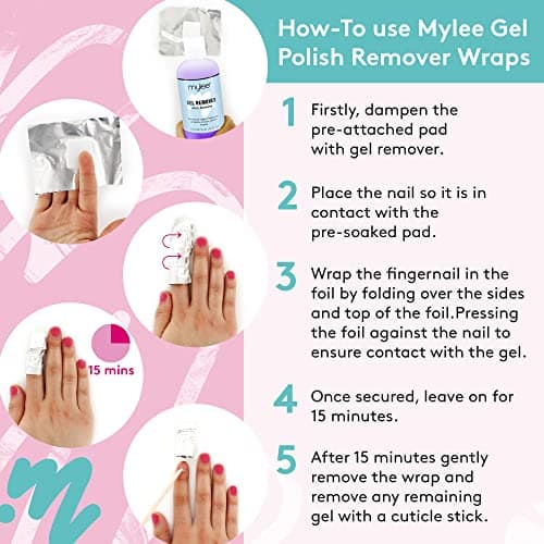 Mylee Kit de Dissolvant Mylee Gel Remover 250ml Vernis à Ongles Semi Permanent + 100 Lingettes en Coton Non Pelucheuses Pré-fixées sur Feuilles d'Aluminium, Dissolvant Acétone Vernis Gel UV & LED