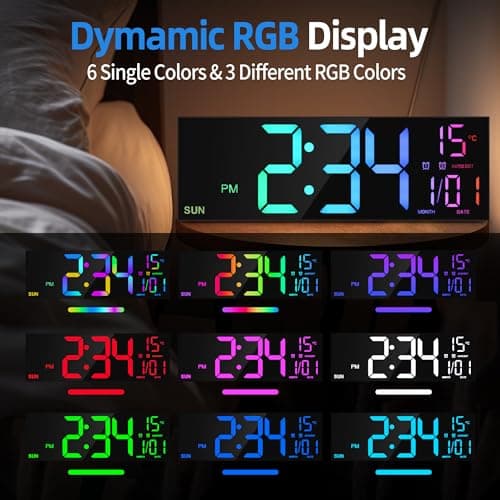 HAITANG Grande Horloge Murale numérique de 16" pour Salon, télécommande, Double Alarme, 8 Couleurs RVB, Grand écran LED, luminosité Automatique, Date, Heure d'été Automatique, température