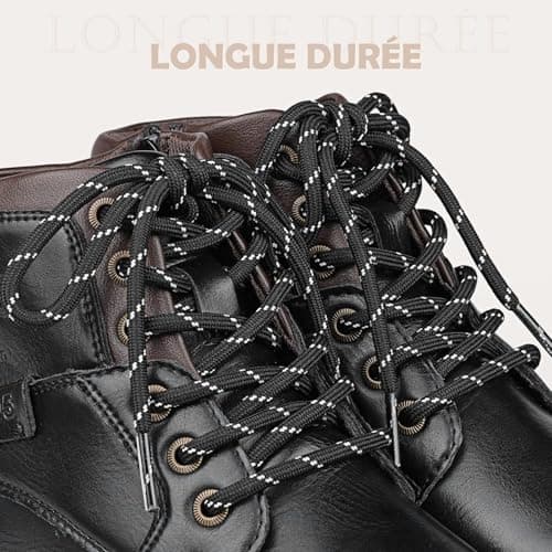 Stepace Lacets Ronds pour Bottes [2 Paires] Lacets Renforcés et Résistants pour Bottines, Chaussures de Randonnée, Chaussures de Travail Black White-120(Dots)
