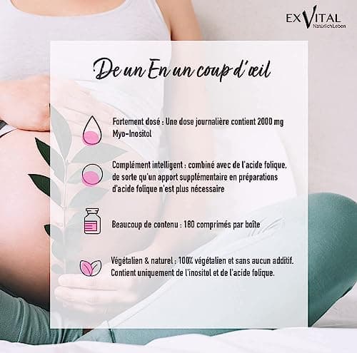 Inositol, idéalement combiné avec de l'acide folique, 180 comprimés, myo-inositol pur, hautement dosé : 2000 mg d'inositol & 400 μg d'acide folique par jour, vitamines B8, végétalien & sans additif