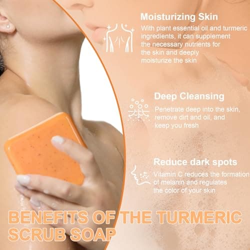 Savon Au Curcuma, Savon Exfoliant Au Curcuma, Savon Exfoliant Au Vurcuma Naturel, Barre de Savon Au Curcuma pour Le Visage et Le Corps, Nettoyage En Profondeur (2Savons)