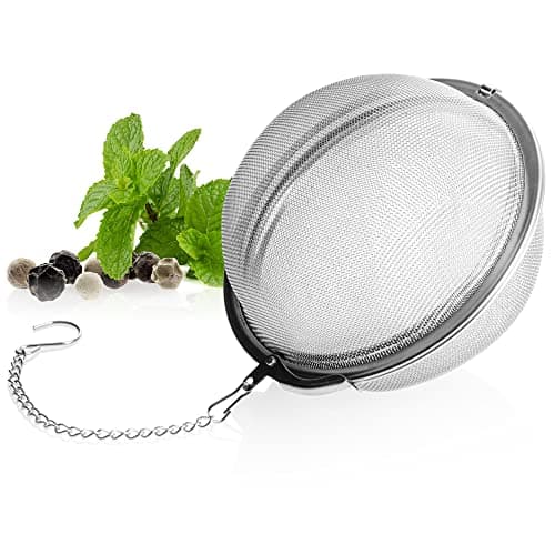 COM-FOUR® passoire à thé en acier inoxydable 304 - grand infuseur à thé pour thé en vrac, herbes et épices - filtre à thé à mailles fines avec chaîne - passoire à épices (1 pièce - Ø 9 cm)