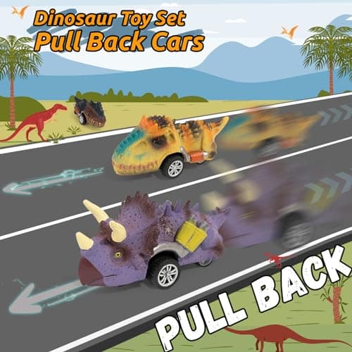 KADAYAYA Voiture de Jouet de Dinosaures pour Enfants 3 à 5 Ans, Dinosaures Véhicules à Friction Les Garçons de 2-6 Ans, Mini Dino Voiture Jouet Ensemble Cadeau Tout-Petits Garçons et Filles