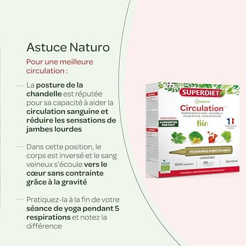 SUPERDIET-QUATUOR CIRCULATION BIO-Jambes légères-Marronnier d’inde,Hamamélis,Vigne rouge,Ginkgo biloba-Format nomade-20 Unidoses de 15 ml