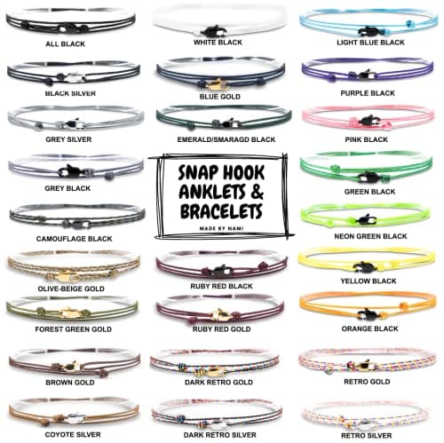 Bracelet Fin pour Hommes et Femmes avec Fermoir Mousqueton Artisanal - Bijoux de Surfeur Maritime - Bracelet Minimaliste en Tissu - 100% Étanche et Réglable (Noir Argent)