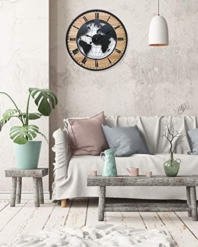 Rebecca Mobili Horloge Murale, Horloge Grande Ronde, Marron Noir, Design Rétro, pour Salon Cuisine - Diamètre de 50 cm x L 4,5 cm - Art. RE6378