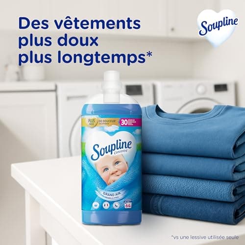 SOUPLINE Adoucissant Linge Concentré 3D Grand Air , Assouplissant Linge Formule Améliorée pour Plus de Douceur*, Assouplissant Textile Liquide , Soupline Lot de 3x1,35L