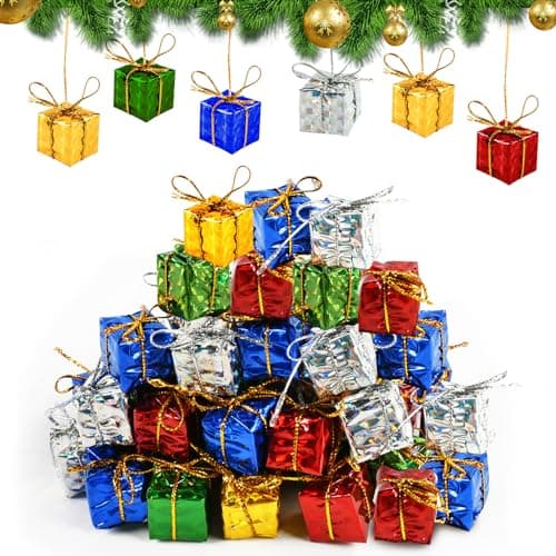 Mini Cadeau Noel, 100 PCS Faux Cadeaux Noel Deco, Décor d'arbre de Noël, Boîte Cadeau en Mousse de Noël, Mini Boîtes Brillantes Ornements, Miniature de Noël Ornement Brillant