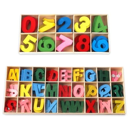 Lot de 216 PCS Lettres et Chiffres en Bois,Lettres En Bois Ensemble - avec plateau de rangement,Pour Travaux Manuels, Décoration de La Maison et Enseignement Pour Enfants