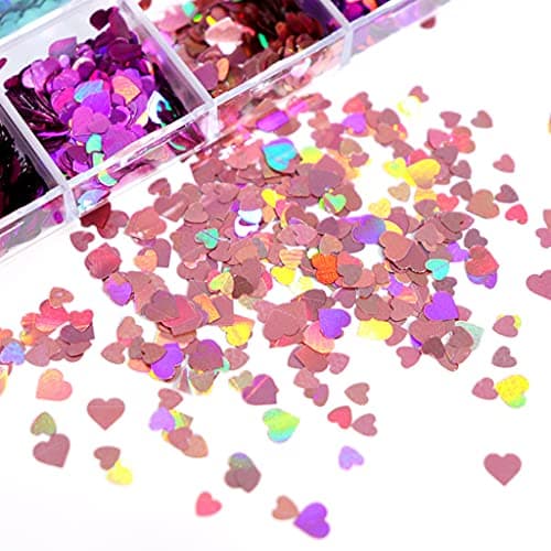 Yushu Paillettes holographiques, paillettes en forme de cœur, paillettes de remplissage en résine époxy, paillettes d'amour remplies d'époxy, pigments de slime, décoration de flocons de fabrication de