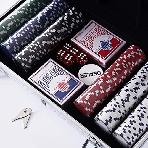 HOMCOM Mallette de Poker Coffret de Poker Complet avec 300 jetons 2 Jeux de Cartes + 2 clés Aluminium