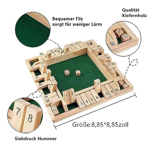 MplehDa Jeu de Plateau en Bois, 4 Joueurs Shut The Box - Jeu de dés mathématiques Traditionnels - Pub Board - Voyage - 4 Joueurs - Great Family - Vacances - Jeu divertissant (Rouge)