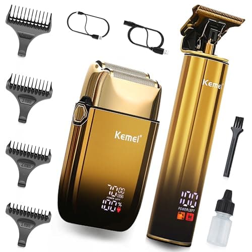 KEMEI T-Blade Tondeuse à Barbe pour Hommes et Rasoir Électrique à Foil, avec Écran LED, Kit de Coiffure Imperméable pour Barbiers/Usage Domestique, Cadeau pour Hommes