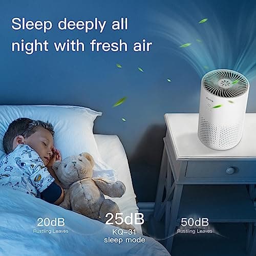 AIRTOK Purificateur d'air avec éponge d'aromathérapie, le purificateurs d'air H13 HEPA élimine 99,97% de la poussière et de la fumée, convient aux pièces de moins de 35m2 | 3 vitesses de vent | KQ-31