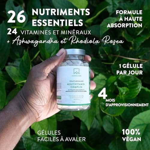 Multivitamines et Minéraux -13 Vitamines Adultes dont Vitamine A B C D E K, Ashwagandha, Rhodiola Rosea, 11minéraux dont Magnesium, Zinc - Complement Alimentaire Multivitamines Homme Femme 120Capsules