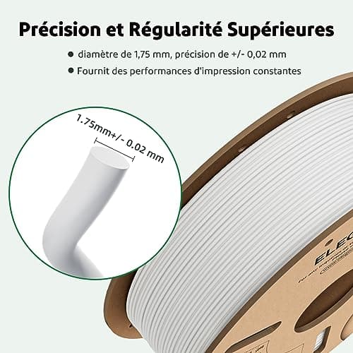 ELEGOO Filament PLA 1.75mm Blanc 1KG, Filament pour Imprimante 3D Précision Dimensionnelle +/- 0.02mm Bobine de Carton Filament d'Impression 3D Convient à la plupart des Imprimantes 3D FDM