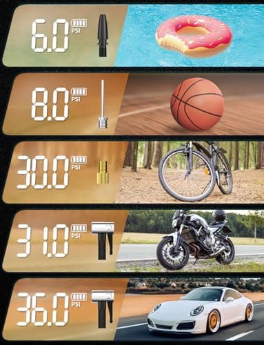 YOHOOLYO Compresseur à Air Portatif Compresseur Voiture 150PSI Gonfleur Pneus Voiture Arrête Automatique avec Ecran LCD Lumière LED Type-C Câble 4 Buses pour Voiture Moto Vélo Balle